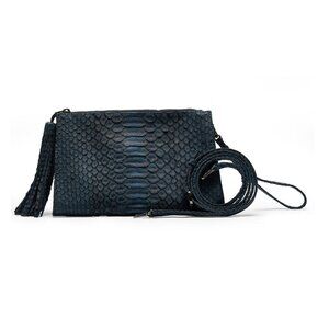 J. MARKELL Deb Python Snakeskin Convertible Crossbody Clutch Bag Wristlet Blue